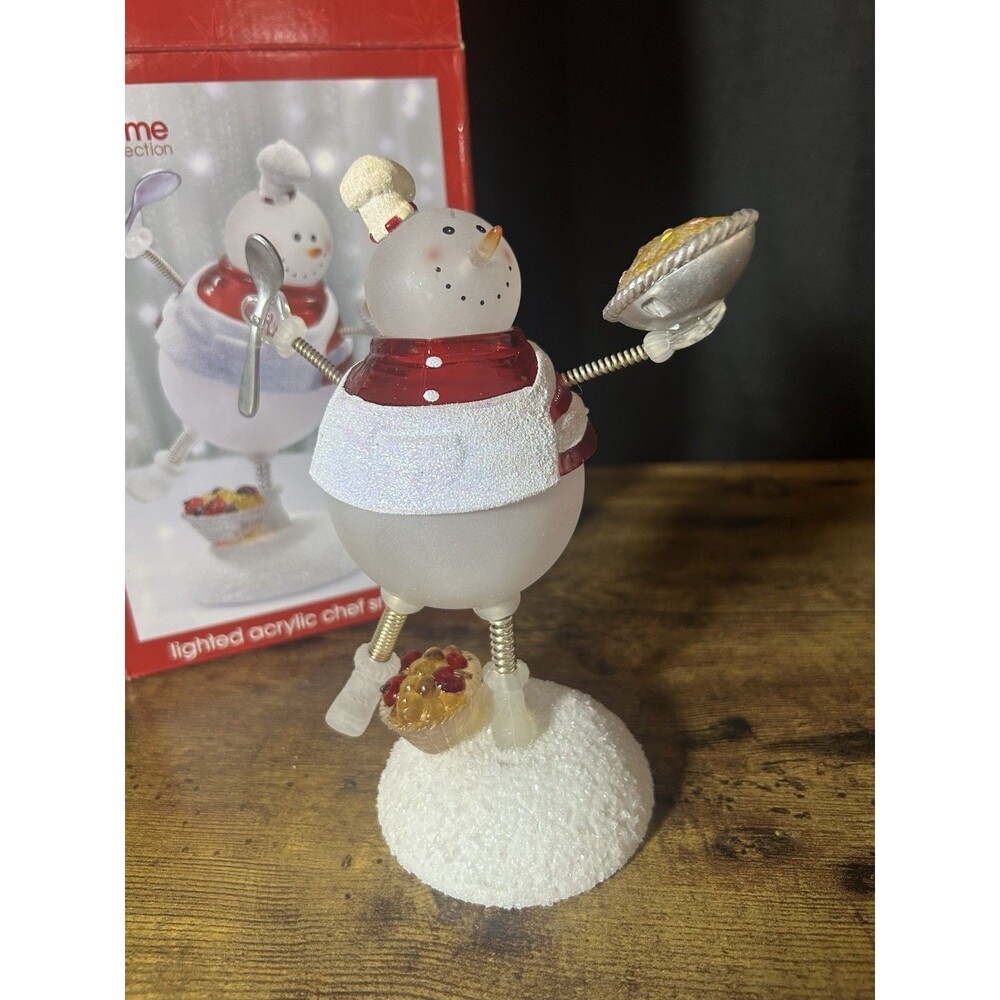 JCPenney Home Collection Rare Lighted Acrylic Chef Snowman W/ Box Vtg Christmas - Picture 3 of 10